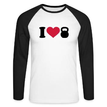 Kettlebell - Unisex Baseballshirt langarm - Weiß/Schwarz - Vorne - Nik (191cm)