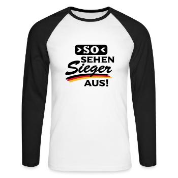 So sehen Sieger aus - Unisex Baseballshirt langarm - Weiß/Schwarz - Vorne - Nik (191cm)