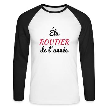 Routier / Chauffeur Poids-lourd / Camion / - T-shirt baseball manches longues Homme - blanc/noir - Devant - Nik (191cm)