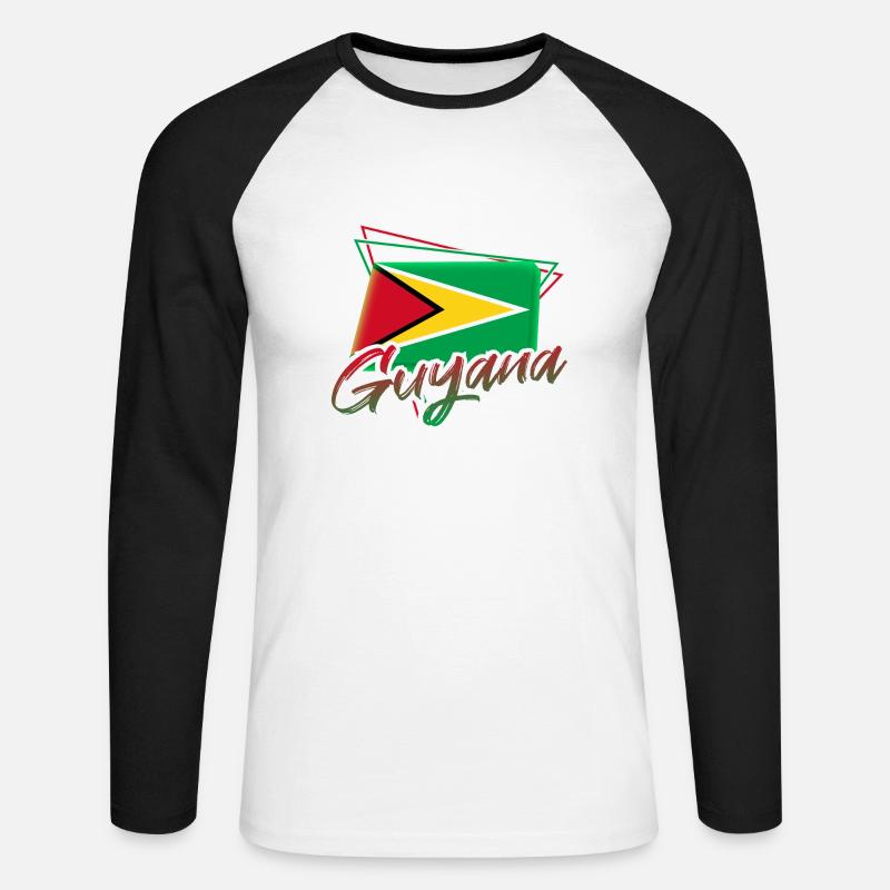 Guyana - Unisex Baseballshirt langarm - Weiß/Schwarz