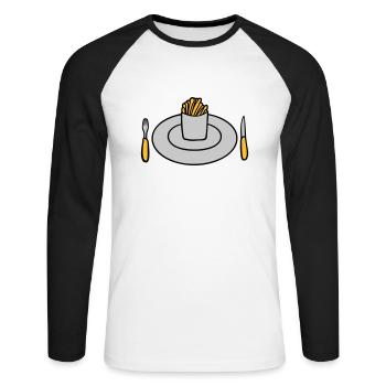 Assiette Français frites - T-shirt baseball manches longues Homme - blanc/noir - Devant - Nik (191cm)