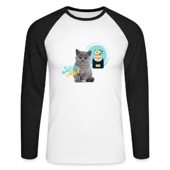 Cat thinks of fish preparation food processor - Unisex Long Sleeve Baseball T-Shirt - white/black - Front - Nik (191cm)