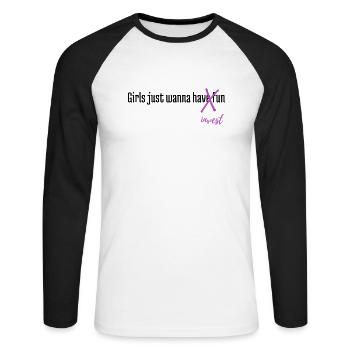 Girls just wanna invest - Unisex Baseballshirt langarm - Weiß/Schwarz - Vorne - Nik (191cm)