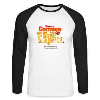 Grillen Spruch Von Gemüse geht der Grill kaputt - Unisex Baseballshirt langarm - Weiß/Schwarz - Vorne - Nik (191cm)