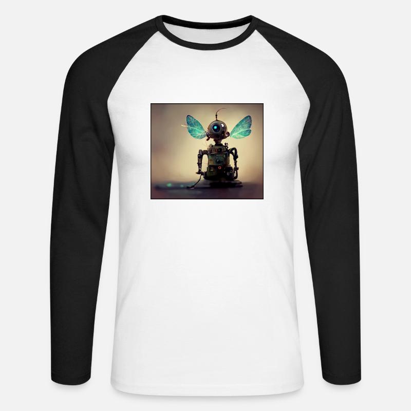 Feenroboter - Unisex Baseballshirt langarm - Weiß/Schwarz
