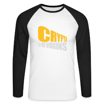 crypto is for virgins - Unisex Baseballshirt langarm - Weiß/Schwarz - Vorne - Nik (191cm)