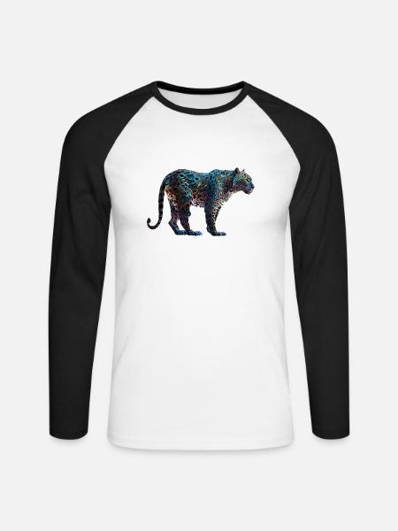Leopard, Farbenfroh, Jungle - Unisex Baseballshirt langarm - Weiß/Schwarz