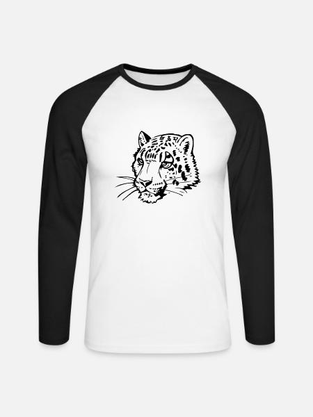 Schneeleopard im Comic Stiel - Unisex Baseballshirt langarm - Weiß/Schwarz