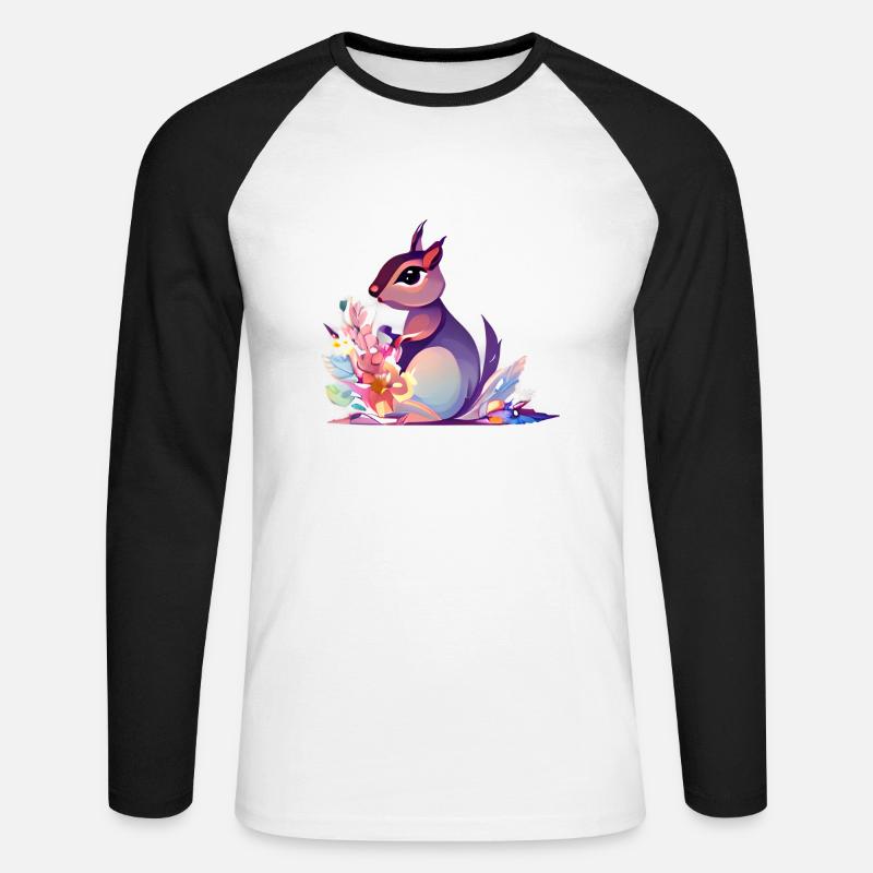 Süßes Eichhörnchen Blumen - Unisex Baseballshirt langarm - Weiß/Schwarz
