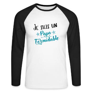 Papa formidable - Cadeau unique - T-shirt baseball manches longues Homme - blanc/noir - Devant - Nik (191cm)