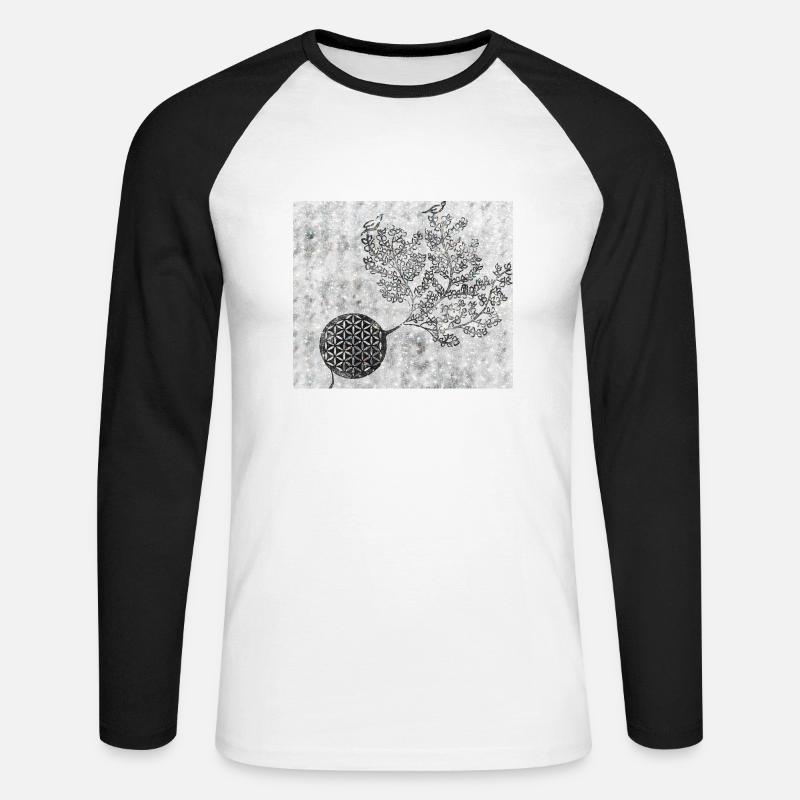 Persischer Lebensbaum Nr. 5 - Unisex Baseballshirt langarm - Weiß/Schwarz