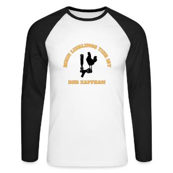 Der Zapfhahn- Aufdruck - Humor Bier - Unisex Baseballshirt langarm - Weiß/Schwarz - Vorne - Nik (191cm)