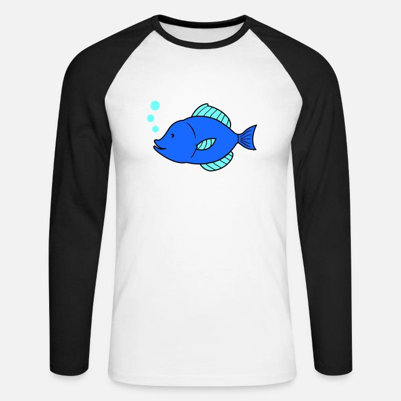 fisch comic - Unisex Baseballshirt langarm - Weiß/Schwarz