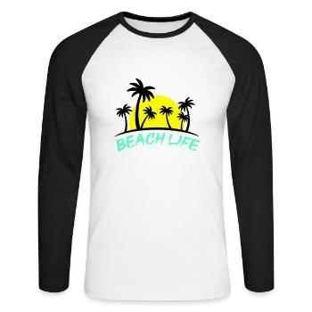 beach life - Unisex Baseballshirt langarm - Weiß/Schwarz - Vorne - Nik (191cm)