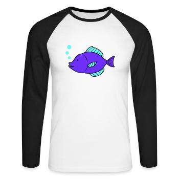 fisch comic - Unisex Baseballshirt langarm - Weiß/Schwarz - Vorne - Nik (191cm)