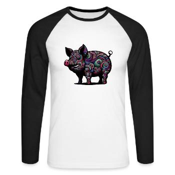 Cochon coloré - T-shirt baseball manches longues Homme - blanc/noir - Devant - Nik (191cm)