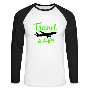 Le voyage, c’est la vie - T-shirt baseball manches longues Homme - blanc/noir - Devant - Nik (191cm)