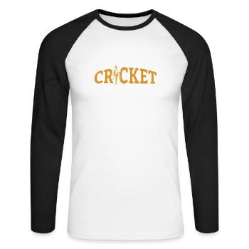 Cricket Lettering with Bat - Kricket - Unisex Baseballshirt langarm - Weiß/Schwarz - Vorne - Nik (191cm)