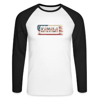 Kamala Harris présidente drapeau américain rétro - T-shirt baseball manches longues Homme - blanc/noir - Devant - Nik (191cm)