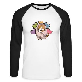 Kuscheliges Kätzchen unter Decke - Unisex Baseballshirt langarm - Weiß/Schwarz - Vorne - Nik (191cm)