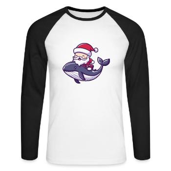 Baleine Père Noël Dessin animé - T-shirt baseball manches longues Homme - blanc/noir - Devant - Nik (191cm)