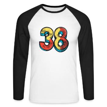 38 Nombre Coloré - T-shirt baseball manches longues Homme - blanc/noir - Devant - Nik (191cm)