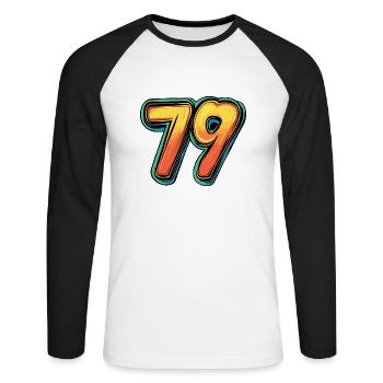79 Number Colorful - Unisex Long Sleeve Baseball T-Shirt - white/black - Front - Nik (191cm)