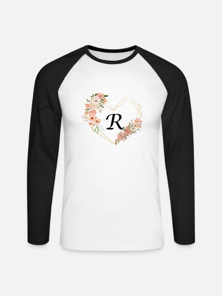 Blumiger goldener Herzbuchstabe - Unisex Baseballshirt langarm - Weiß/Schwarz