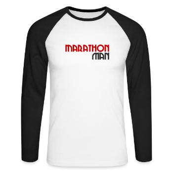 Marathon Homme - Course à pied - Endurance - Sport - Course - T-shirt baseball manches longues Homme - blanc/noir - Devant - Nik (191cm)