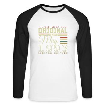 Gift Anniversaire Mai 1993, Gift May 1993 - Unisex Baseballshirt langarm - Weiß/Schwarz - Vorne - Nik (191cm)