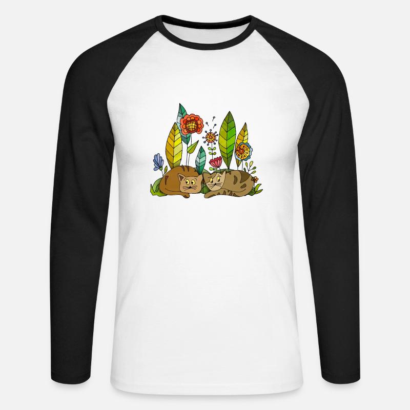Chats - T-shirt baseball manches longues Homme - blanc/noir