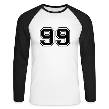 99 - Unisex Baseballshirt langarm - Weiß/Schwarz - Vorne - Nik (191cm)