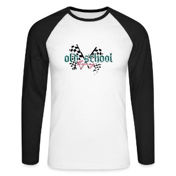 old school racing - Unisex Baseballshirt langarm - Weiß/Schwarz - Vorne - Nik (191cm)