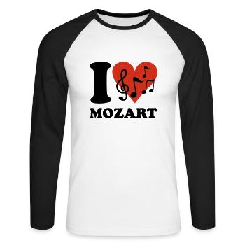 I love Mozart - Unisex Baseballshirt langarm - Weiß/Schwarz - Vorne - Nik (191cm)