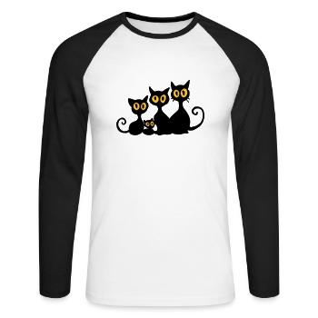 Schwarze Katzen - Unisex Baseballshirt langarm - Weiß/Schwarz - Vorne - Nik (191cm)