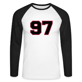 Number97 - Unisex Long Sleeve Baseball T-Shirt - white/black - Front - Nik (191cm)