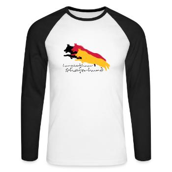 langstockhaar schäferhund - Unisex Baseballshirt langarm - Weiß/Schwarz - Vorne - Nik (191cm)