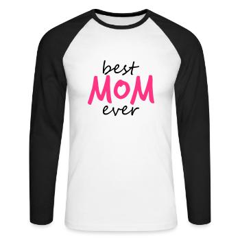 text best mom ever sticker autocollant button amour - T-shirt baseball manches longues Homme - blanc/noir - Devant - Nik (191cm)