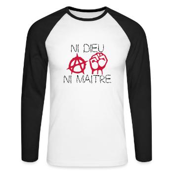 ni dieu ni maitre - T-shirt baseball manches longues Homme - blanc/noir - Devant - Nik (191cm)