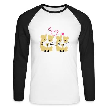 Gini mignon de porc Guinée couple cochon - T-shirt baseball manches longues Homme - blanc/noir - Devant - Nik (191cm)