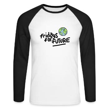 Fridays for Future - Unisex Baseballshirt langarm - Weiß/Schwarz - Vorne - Nik (191cm)
