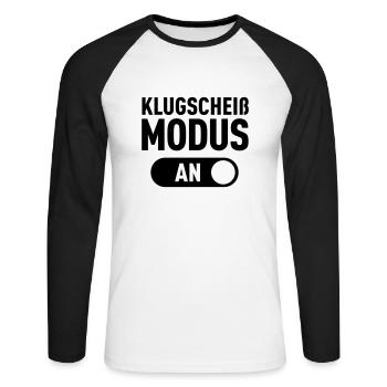 Klugscheiß Modus (An) - Unisex Baseballshirt langarm - Weiß/Schwarz - Vorne - Nik (191cm)