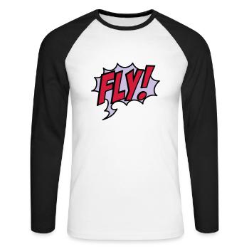 fly - Unisex Baseballshirt langarm - Weiß/Schwarz - Vorne - Nik (191cm)