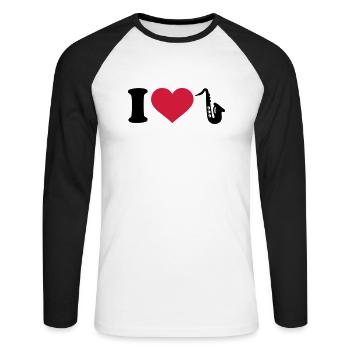 Saxophon - Unisex Baseballshirt langarm - Weiß/Schwarz - Vorne - Nik (191cm)