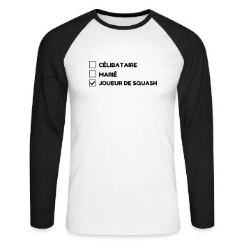 Squash Sport Game Match Champion Victory - T-shirt baseball manches longues Homme - blanc/noir - Devant - Nik (191cm)