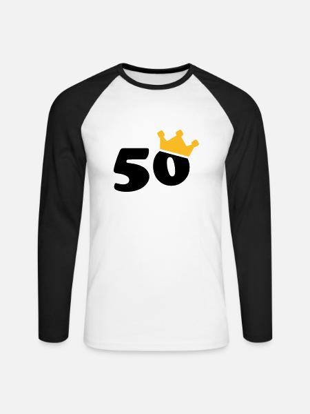 50 Krone 50 Geburtstag 50 Jahre - Unisex Baseballshirt langarm - Weiß/Schwarz