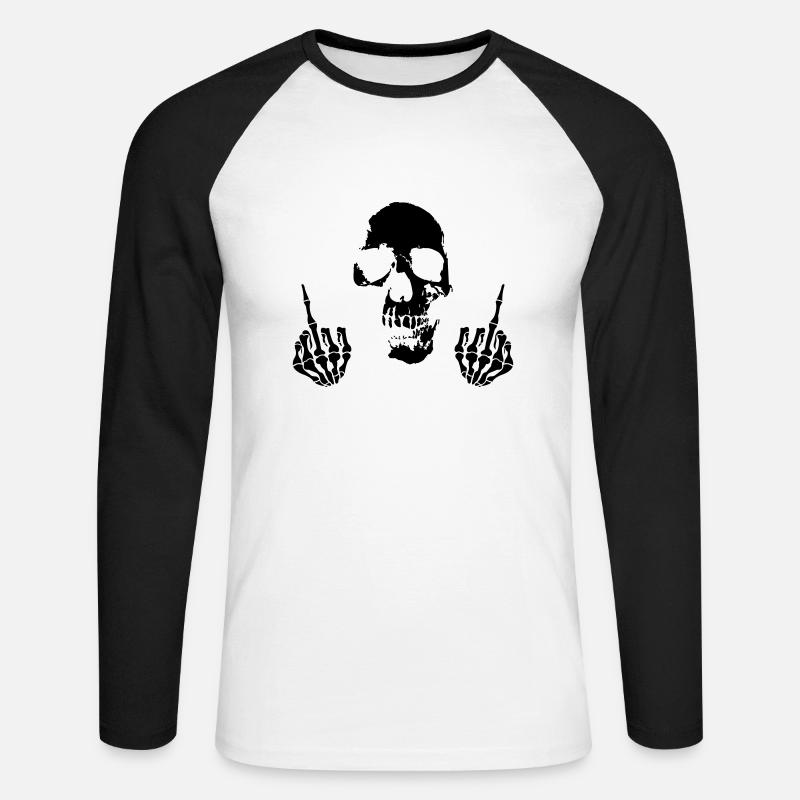 skull mittelfinger - Unisex Baseballshirt langarm - Weiß/Schwarz