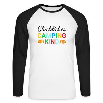 Glückliches Camping Kind - Unisex Baseballshirt langarm - Weiß/Schwarz - Vorne - Nik (191cm)