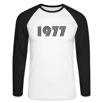 20er Geburtstags Shirt 1977 - Unisex Baseballshirt langarm - Weiß/Schwarz - Vorne - Nik (191cm)