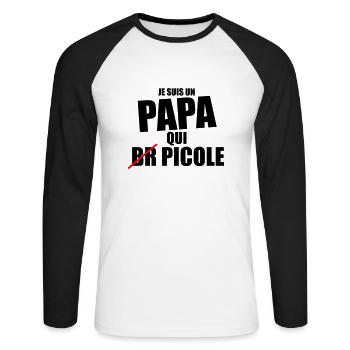 je suis papa qui picole - cadeau papa anniversaire - T-shirt baseball manches longues Homme - blanc/noir - Devant - Nik (191cm)